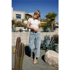 Cali 1850 Low Slung Barrel Cargo Light Blue Jeans Size 27 Medium Wash